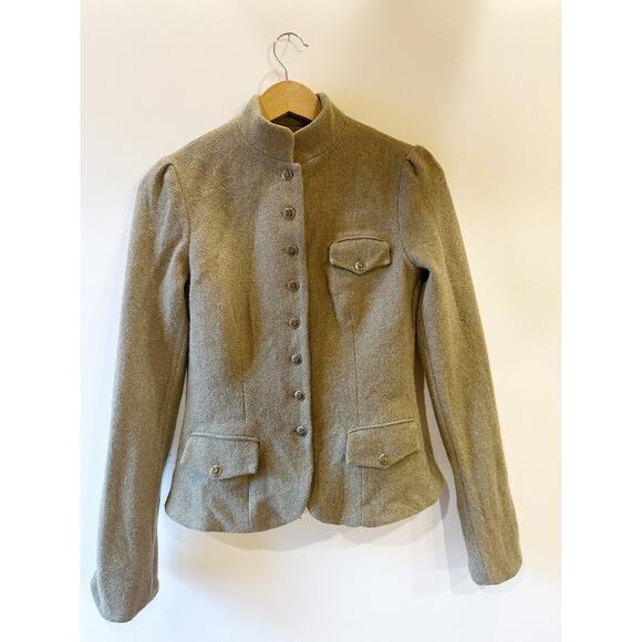Vintage 90s Ralph Lauren Wool Green Gray Fitted Button Front Blazer Small - Picture 2 of 12